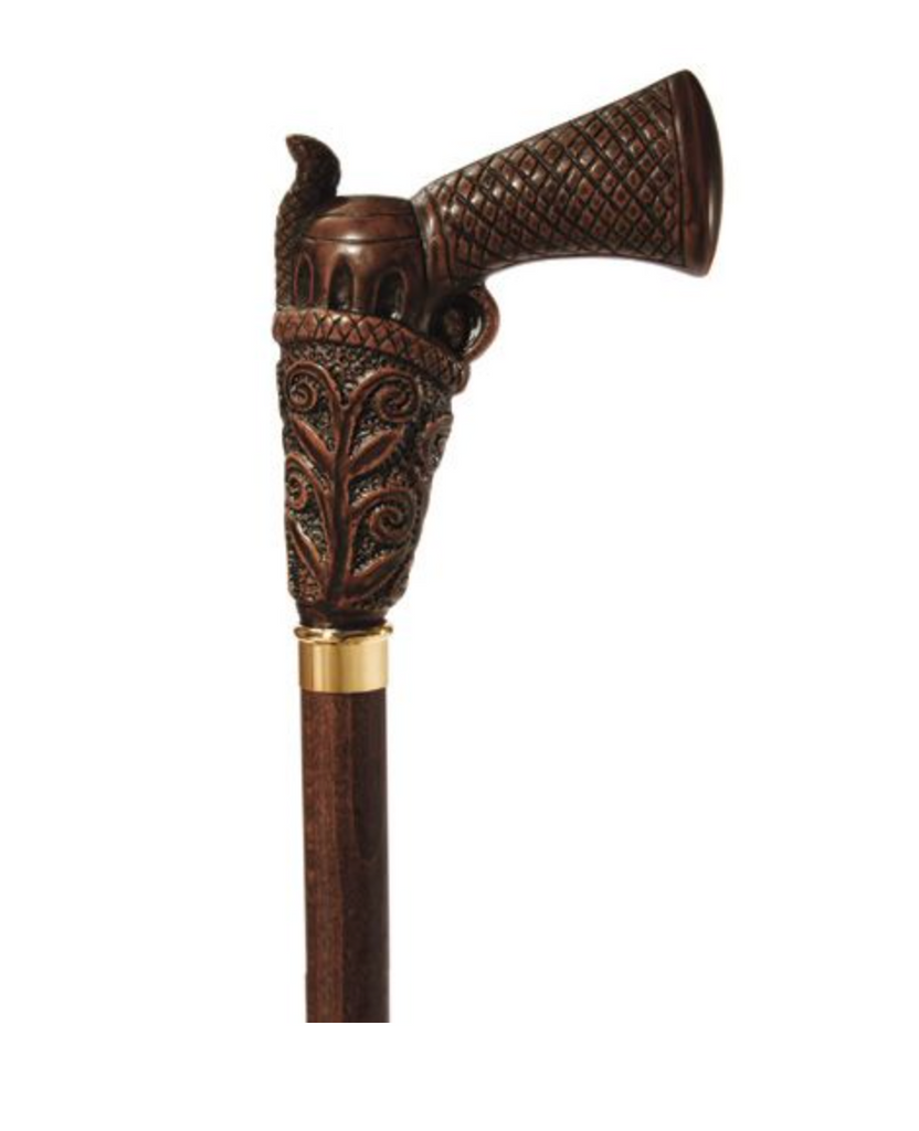 Wooden Cane with Curved Support Handle Exquisite Carved Walking