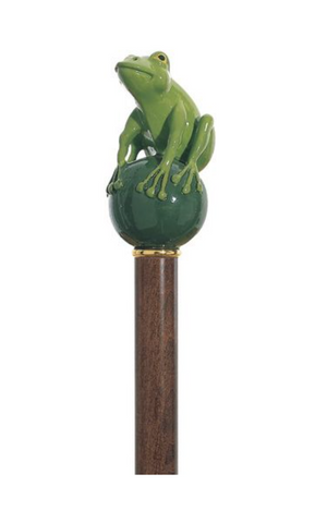 Hand Painted Green Frog Prince Cane | Brown Shaft 36