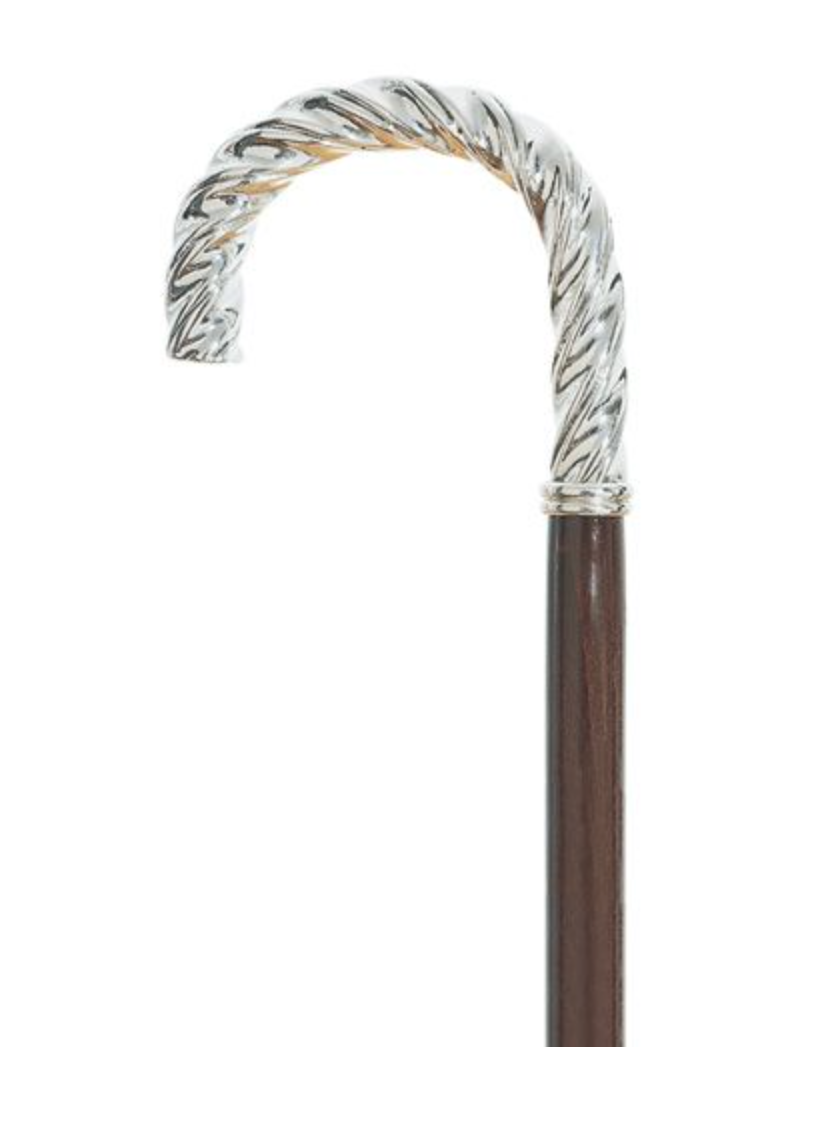 The Twizzler Walking Cane | 925 Silver Plate Crook Handle with Twisting Design - Canes Galore