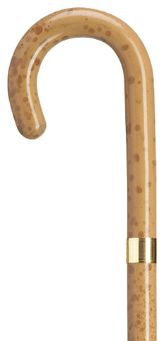 Ladies Malacca stained maple crook Walking Cane, gold plate band 36