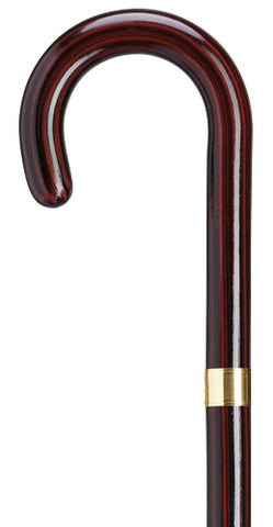 Ladies Rosewood stained maple wood crook Walking Cane, gold band 36