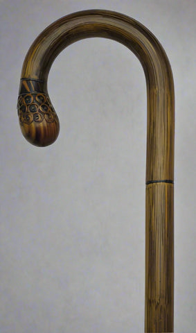 Stepped Manilla Bamboo Bulb Nose Crook Walking Cane | 36