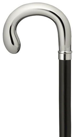 Chrome Silver Nylon Crook Walking Cane, black stained wood shaft 36