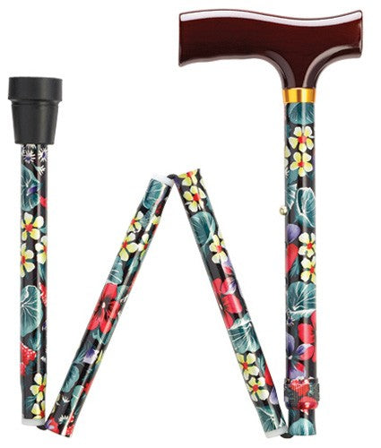 Night Flowers Quad Walking Cane, small base, 30-39