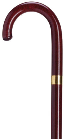 Ladies Mahogany finish wood Crook Walking Cane, 14 kt gold band, 36