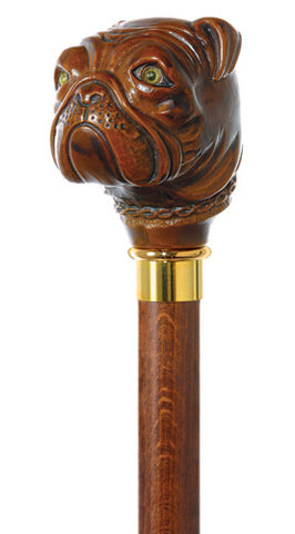 Spike the Bulldog Walking Stick | Molded Handle, Brown Wood 36