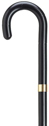 LADIES BLACK WOOD CROOK Walking Cane WITH GOLD PLATE BAND 36